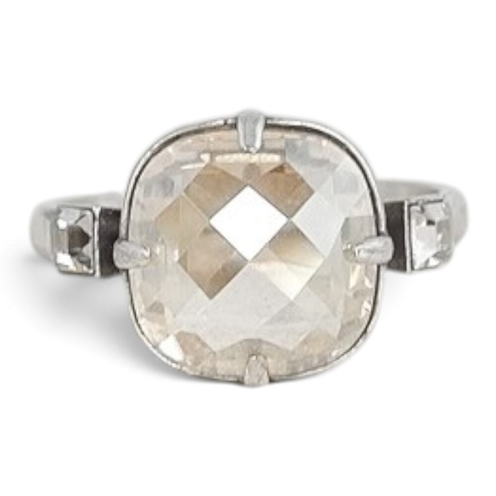 Brighton Cushion Cut Light Peach Crystal Silver Plated Cocktail Ring Size 9.25